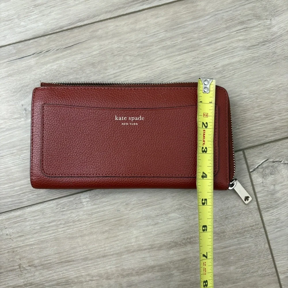 Kate‎ Spade Chestnut Brown Pebbled Leather Eva L Zip Continental Wallet Clutch